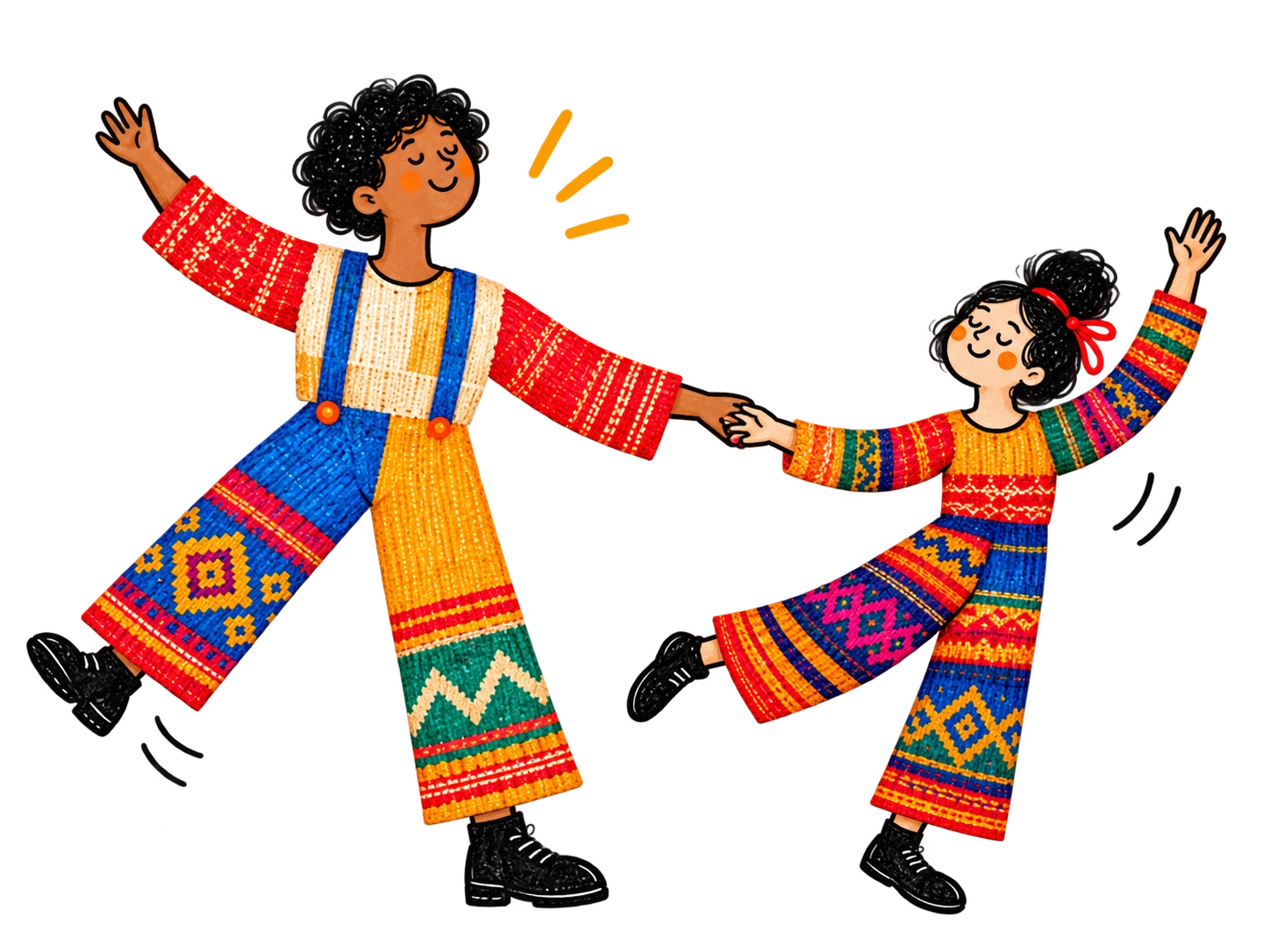 Personajes tejiendo encuentro
